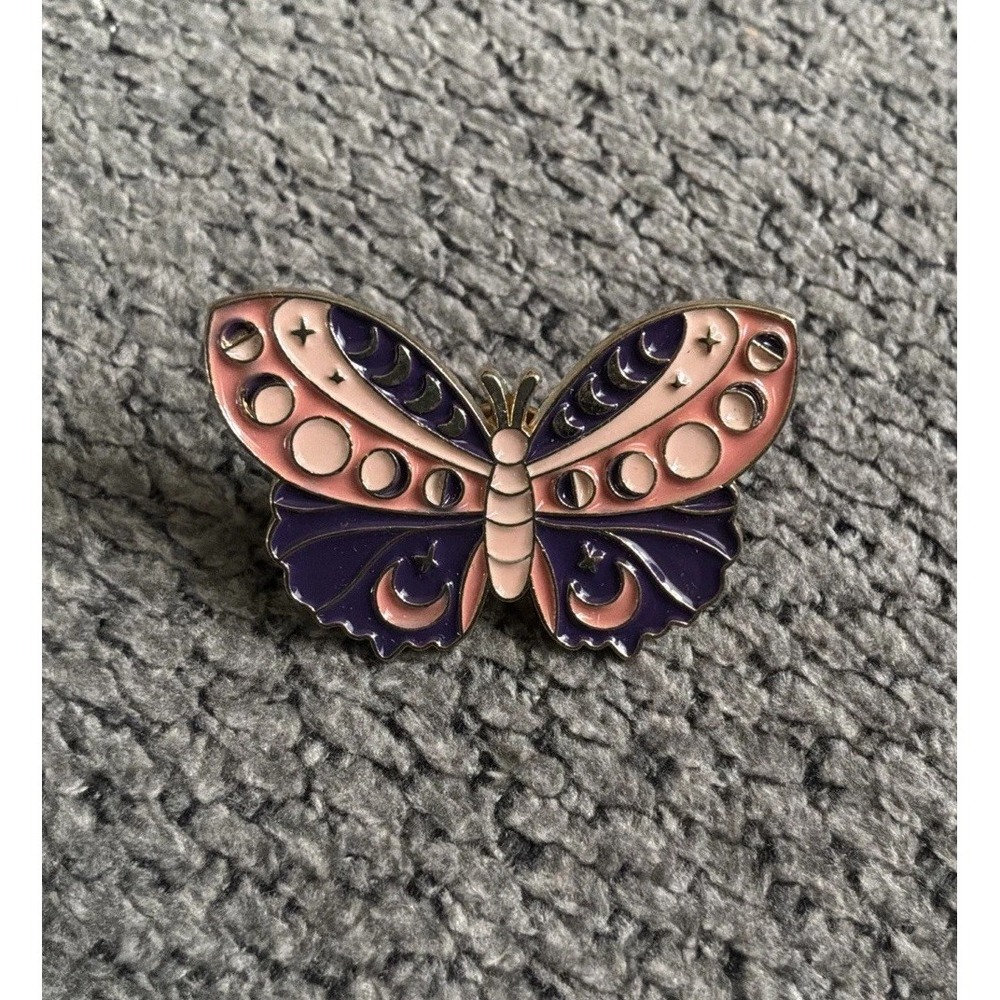 Moon Moth Celestial Butterfly Lapel Pin Hat Pinback Purple Pink Gold Tone